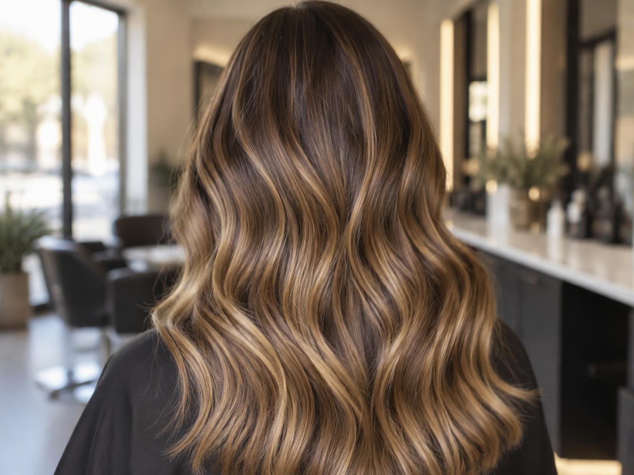 Finished dimensional balayage color with glossy waves